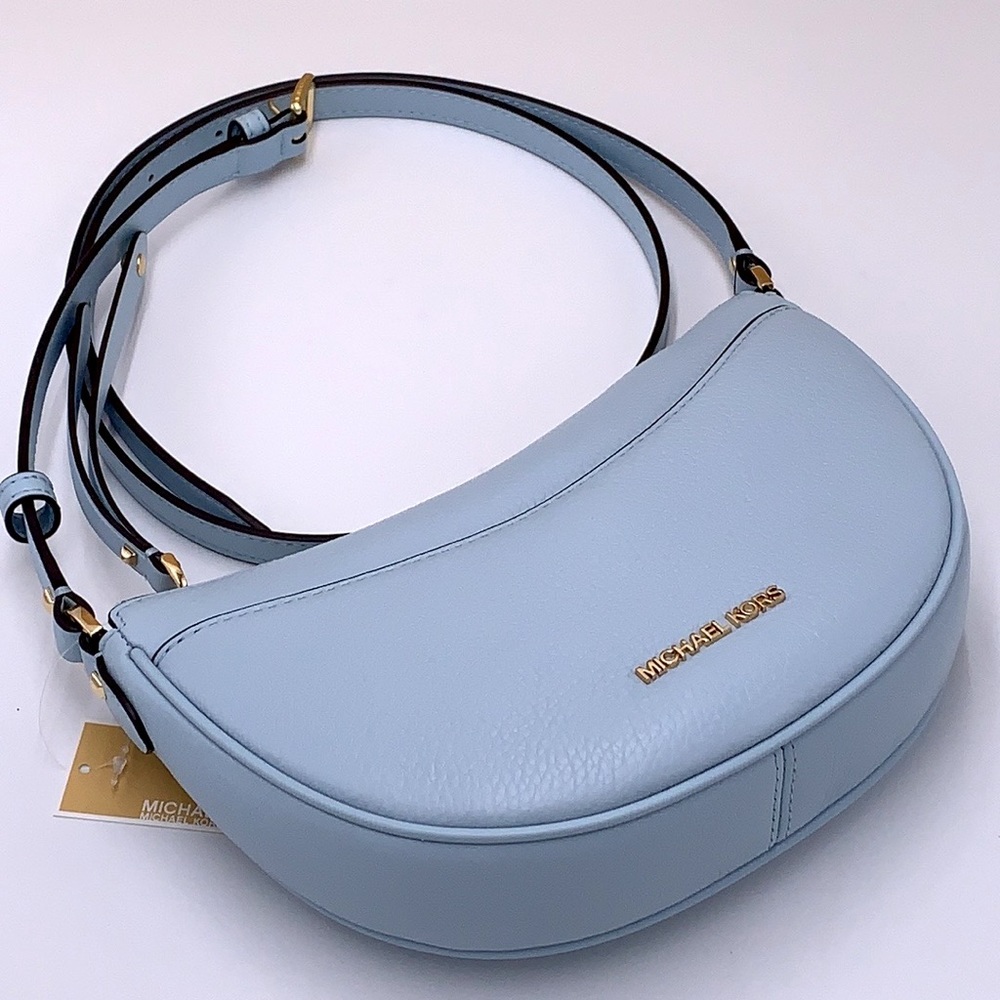 MICHAEL KORS Dover Small Half Moon Leather Crossbody Bag Vista Blue color - Picture 9 of 16